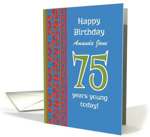 Custom Front 75th Birthday Red Field Poppies Border card (1312996)