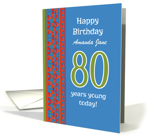 Custom Front 80th Birthday Red Field Poppies Border card (1312998)