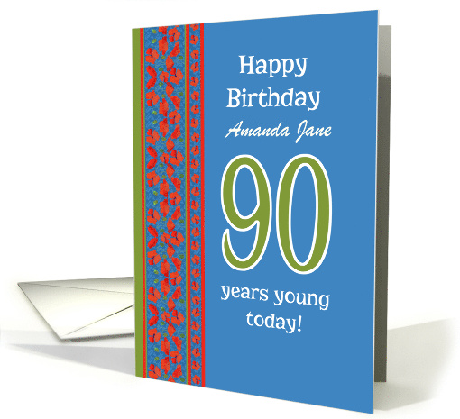 Custom Front 90th Birthday Red Field Poppies on Blue card (1313010)
