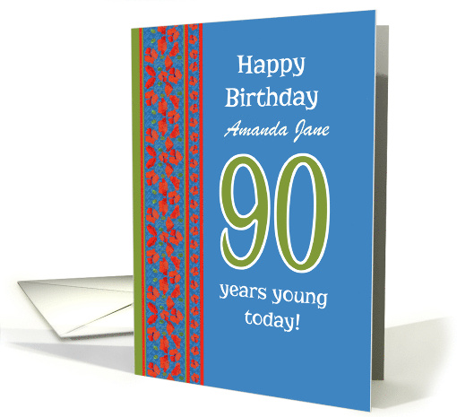 Custom Front 90th Birthday Red Field Poppies on Blue card (1313010)