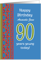 Custom Front 90th Birthday Red Field Poppies on Blue card