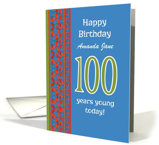 Custom Front 100th Birthday Red Field Poppies Border card (1313014)