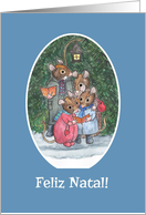 Portuguese Christmas Card Cute Mouse Family Carol-Singers card