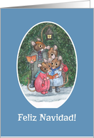 Spanish Christmas Card Cute Mouse Family Carol-Singers card