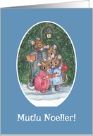 Turkish Christmas Card Cute Mouse Family Carol-Singers card