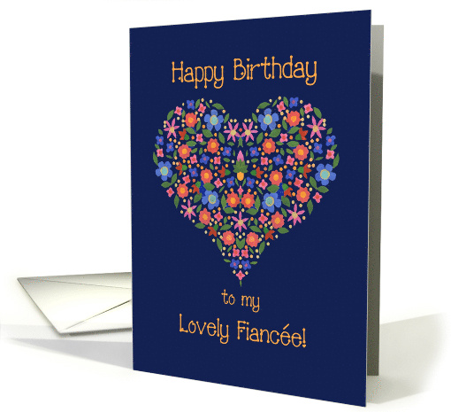 For Fiancee's Birthday Folk Art Style Floral Heart card (1336146)