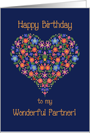 For Partner’s Birthday Folk Art Style Floral Heart card