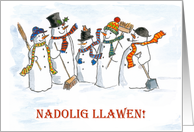 Christmas Welsh Greeting Snowmen and Robin Blank Inside card