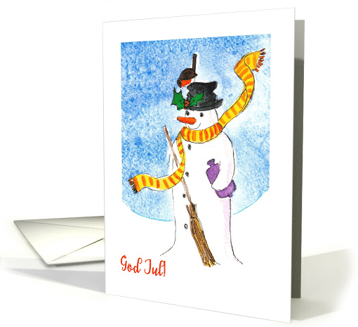 Christmas Snowman with Robin and Holly Swedish Blank Inside card