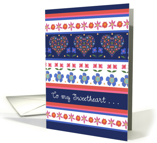 Birthday Card for Sweetheart, Folk Art Floral Hearts card (1344734)
