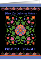 Diwali Greetings Our Home to Yours with Rangoli Pattern on Black card