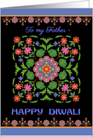 For Father Diwali Greetings with Rangoli Pattern on Black card