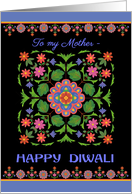 For Mother Diwali Greetings with Rangoli Pattern on Black card