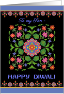 For Son Diwali Greetings with Rangoli Pattern on Black card