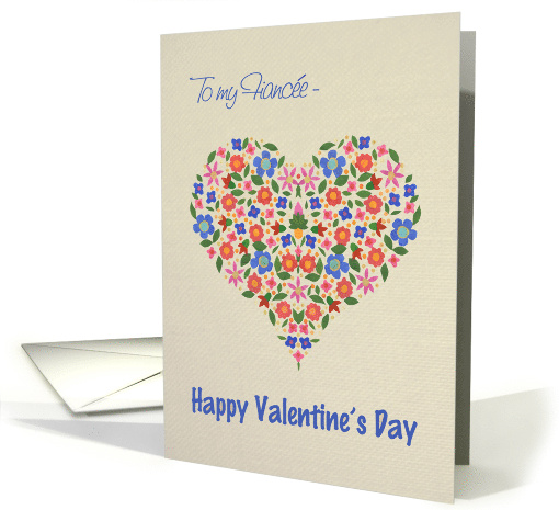 For Fiancee Valentine's Folk Art Style Floral Heart Blank Inside card