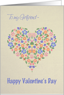 For Girlfriend Valentine’s Folk Art Floral Heart Blank Inside card