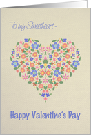 For Sweeetheart Valentine’s Folk Art Floral Heart Blank Inside card