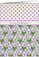Violets, Polka Dots February Birthday Card, Girlfriend card