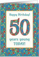 50th Birthday Greetings with Pretty Retro Floral Pattern card