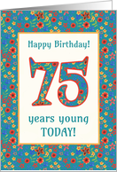 75th Birthday Greetings with Pretty Retro Floral Pattern card