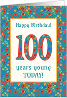 100th Birthday Greetings with Pretty Retro Floral Pattern card