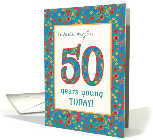 Custom Relation 50th Birthday with Retro Floral Print card (1377094)