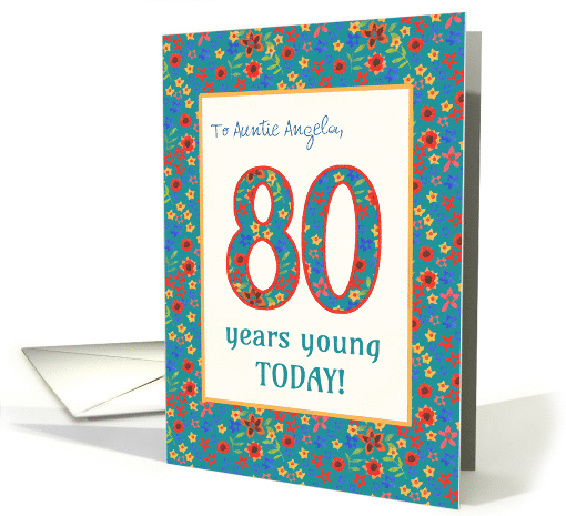 Custom Relation 80th Birthday with Retro Floral Print card (1377100)