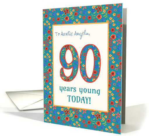 Custom Relation 90th Birthday with Retro Floral Print card (1377112)