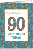 Custom Relation 90th Birthday with Retro Floral Print card