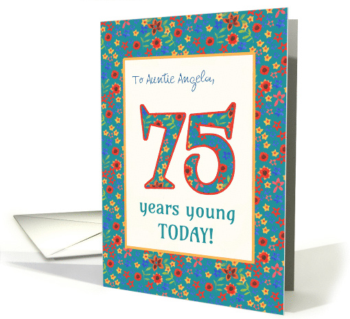 Custom Relation 75th Birthday with Retro Floral Print card (1377120)