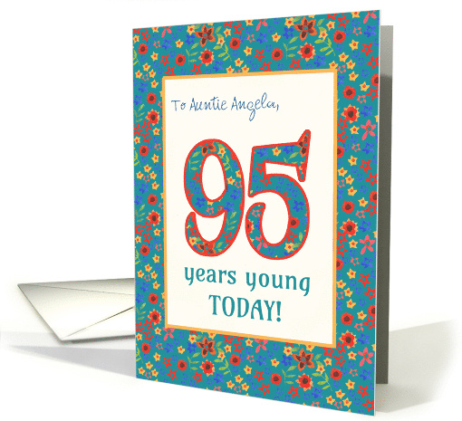 Custom Relation 95th Birthday with Retro Floral Print card (1377124)