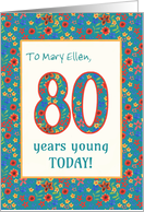 Custom Name 80th Birthday with Retro Floral Print card