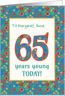 Custom Name 65th Birthday with Retro Floral Print card