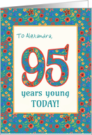 Custom Name 95th Birthday with Retro Floral Print card