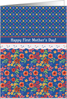 First Mother’s Day with Retro Floral with Polkas and Faux Lace card