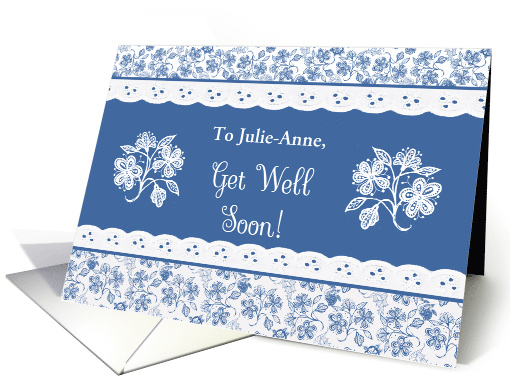 Custom Name Get Well With Pretty Indigo Patterns card (1385206)
