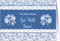 Custom Name Get Well With Pretty Indigo Patterns card