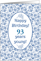 Custom Age Birthday with Indigo Blue on White Floral Pattern card