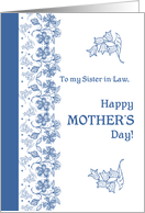 For Sister in Law on Mother’s Day with Indigo Blue Patterns card