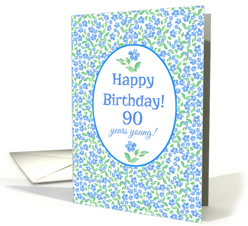 90th Birthday with Pretty Blue Green Periwinkle Flowers card (1408918)