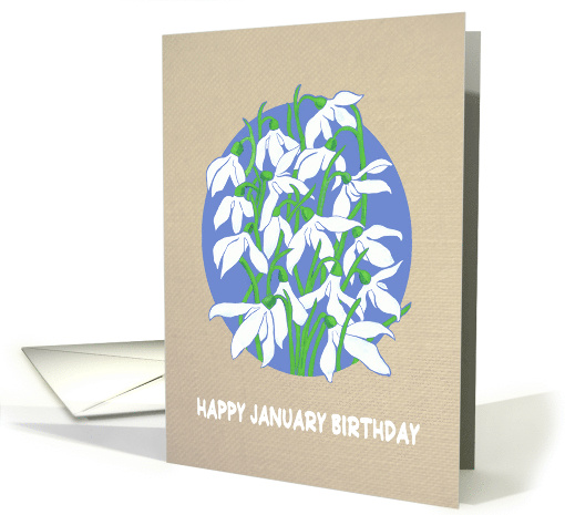 January Birthday with Pretty Snowdrops on Burlap Look and Blue card