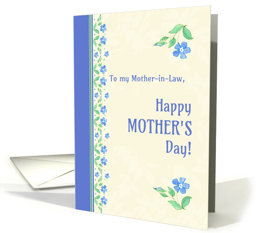 For Mother in Law on Mother's Day Blue Periwinkles on Ecru card