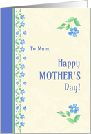 For Mum on Mother’s Day Blue Periwinkles on Ecru card