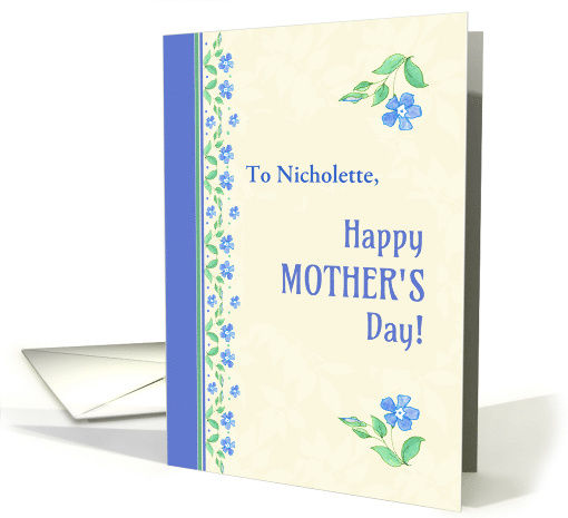 Custom Name Mother's Day Blue Periwinkles on Ecru card (1414418)