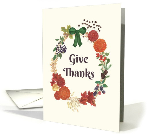 Thanksgiving Autumn Wreath Give Thanks card (1449916)