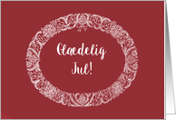 Christmas Wreath Danish Greeting White on Deep Red card