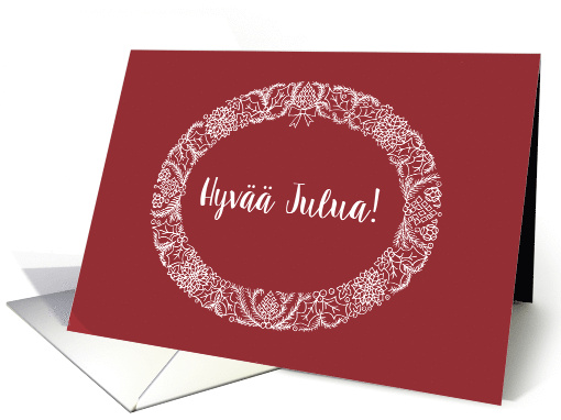 Christmas Wreath Finnish Greeting White on Deep Red card (1456008)