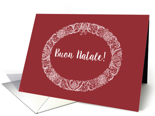 Christmas Wreath Italian Greeting White on Deep Red card (1456022)