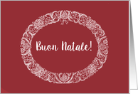 Christmas Wreath Italian Greeting White on Deep Red card