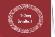 Christmas Wreath Scottish Gaelic Greeting White on Deep Red card